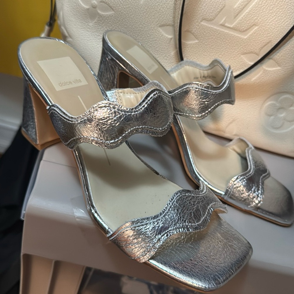 Silver mid heels